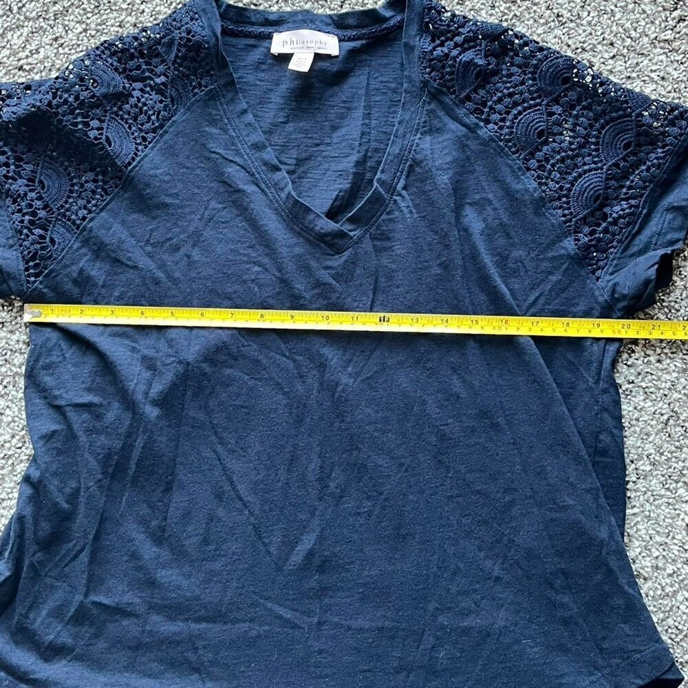 Philosophy Blouse Womens 1X Navy Blue Lace Shoulder Whimsigoth Casual Top - Picture 5 of 6